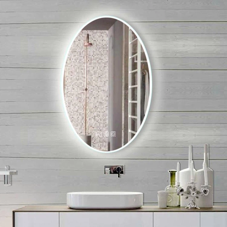 Oval light up bathroom mirror